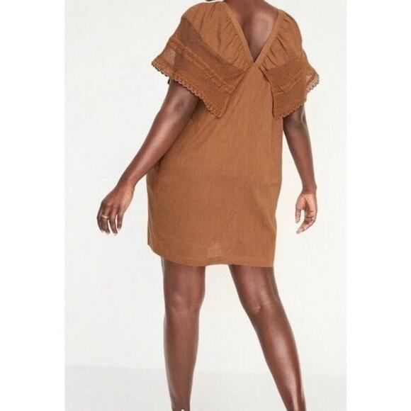 OLD NAVY Flutter-Sleeve 100% Cotton Mini Swing Crochet Dress Plus Size 2X Mocha - Picture 3 of 14